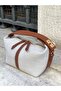 Tan Women's Linen Locked Sandal Hand and Shoulder Bag - 2