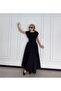 Square Collar Maxi Length Stone Detailed Pera Black Dress - 5
