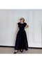Women's Black Drawstring Waist Short Sleeve Fitted Waist Corset Detail Pinterest Long Dress - 5
