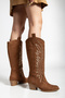 Ashton Embroidered Western Long Knee-High Cowboy Women's Tan Suede Boots - 3
