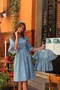 Blue Crisp Poplin Mother-Daughter Matching Outfit with Gathered Waist (SOLD INDIVIDUALLY) - 4