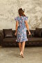 Pink Blue Rose Butterfly Sleeve Dress - Drawstring Waist - 5