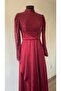 Satin Evening Dress 7003 - with Draped and Shoulder Accessories - 3