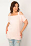 Women's Large Size Pink Pearl Detailed Strappy Blouse 65n33542