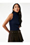 Stand Collar Hair Knit Textured Sleeveless Knitwear Blouse - 2