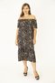 Women's Large Size Colorful Woven Viscose Fabric Dress with Elastic Collar and Flounce Detail 65N36916