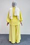 Double Set with Gathered Balloon Sleeves, Belt Detail Blouse and Wide Leg Trousers 8882 - Yellow - 4