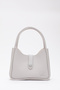Gray Shk79 Leather Button Detailed Hand and Shoulder Bag with Snap Fastener Makeup Bag E:30 L:22 W:10
