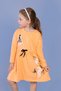 Girl's Crew Neck Ribbon Detail Printed Dress - 3