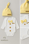 Little Boss Baby Boy Long Sleeve Snap Body and Beanie Set Button Printed with Bow Tie 100% Cotton - 4