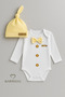 Little Boss Baby Boy Long Sleeve Snap Body and Beanie Set Button Printed with Bow Tie 100% Cotton - 2