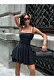 Suspender Skirt Layered Short Gathered Black Dress 6065 - 7