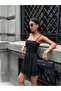 Suspender Skirt Layered Short Gathered Black Dress 6065 - 6
