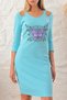 Women's Turquoise Camisole Collar Detailed Printed Rhinestone Dress - 3