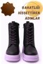 Women's Young Girls Winter Colorful Soled Faux Leather Thermo Non-Slip Boots School Lace-Up Zipper Shoes - 2