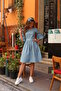 Blue Crisp Poplin Dress with Gathered Waist - 4