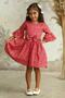 Red Floral Girl's Dress with Gathered Waist - 5