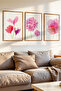 3 Piece Vibrant and Modern Pink Flower Themed Wooden Frame Look Mdf Table Set