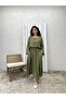 Khaki Green Muslin Loose Blouse and Flared Skirt Set (Set of 2) - 4