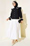 Women's Skirt Top Baby Collar Vintage Shirt with Stone Buttons - Black - 3