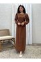 Hijab Brown Muslin Gathered Waist Dress - 7