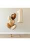 -1- Age Retro Beige Number Foil Balloon Heart Birthday Set
