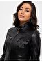 Black Maeve Women's Genuine Leather Coat with Snap Detail and Judge Collar Lining - 5