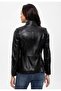 Black Maeve Women's Genuine Leather Coat with Snap Detail and Judge Collar Lining - 7