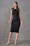 Stretchy Fabric Slim Fit Slim Fit Black Midi Evening Dress 2387 - 4
