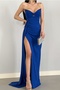 Cobalt Blue Crepe Fabric Heart Neckline Slit and Cape Design Maxi Women Dress 582467 - 6