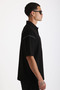 Shoulder Shepherd Stitch Detail Double Pique Fabric Loose Fit Men's Polo Neck T-Shirt - 4
