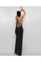 One Shoulder Back to Waist V-Cut Back Mid Gathered Slit Long Fish Dress - 3