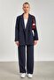 Women's Striped Blazer Jacket with Pocket Flaps - Navy Blue - 4
