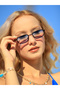 Minimal Geometric Design Black Frame Blue Double Color Glass Sunglasses Women%Men Ce Certificated - 3