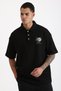 Chest Mykonos Embroidery Detailed Double Pique Fabric Loose Fit Men's Polo Neck T-Shirt - 8
