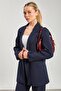 Women's Striped Blazer Jacket with Pocket Flaps - Navy Blue - 3
