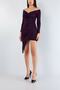 Women's Purple Flexible Crepe Fabric Double Breasted Collar Asymmetrical Cut Long Sleeve Mini Dress Emr-100