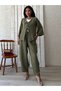 Khaki Green Muslin Trousers-Tied Blouse Set (Pants-Bluse) - 9