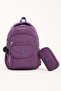 Set of 2 Luxury Crinkle Fabric High School and Middle School Backpack + Pen Holder, Monkey Keychain Gift