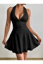 Flared Skirt Halter Neck Back Cutout Waist Belted Mini Dress - 7