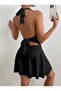 Flared Skirt Halter Neck Back Cutout Waist Belted Mini Dress - 2