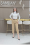 Beige Color Belt Detailed Long Classic Fit Women's Trousers - 3