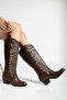 Women's Cowboy Brown Leather Boots Western Stitching Detailed Thick Heeled