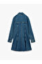 Cotton Long Sleeve Classic Collar Button Flounced Mini Denim Dress - 4