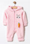 Winter Sweet Plush Rabbit Patterned Hooded Zippered Baby Jumpsuit