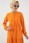 1627 Collar Lace up Hijab Dress - Orange - 2