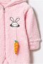 Winter Sweet Plush Rabbit Patterned Hooded Zippered Baby Jumpsuit - 2