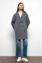 Patterned Lined Oversize Double Breasted Coat Gray 3095 - 5