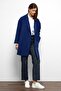 Patterned Lined Oversize Double Breasted Coat Cobalt Blue 3095 - 3