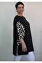 Black Boat Neck Side Cup Cream Black Trim Loose Bat Three-Quarter Sleeve Combed Viscose T-Shirt - 3
